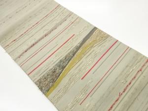 ひげ紬変わり横段模様織出し開き名古屋帯（額縁仕立て）